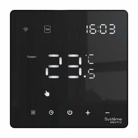 Systeme Electric ArtGallery ЧЕРНЫЙ ТЕРМОСТАТ программируемый с Wi-Fi для электрического теплого пола, 16 А, моноблочный