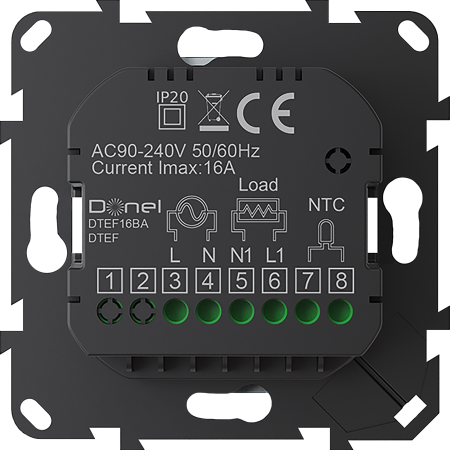 Donel Термостат с датчиком пола, программируемый, 16 A, 55*55 мм.черный, ручка настройки,серия DTEF