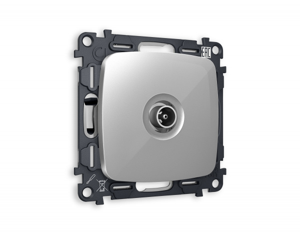 Комплект механизма TV розетки проходной OMEGA MO413030 Серебро глянец 5-1000 MHz 4dB QUANT