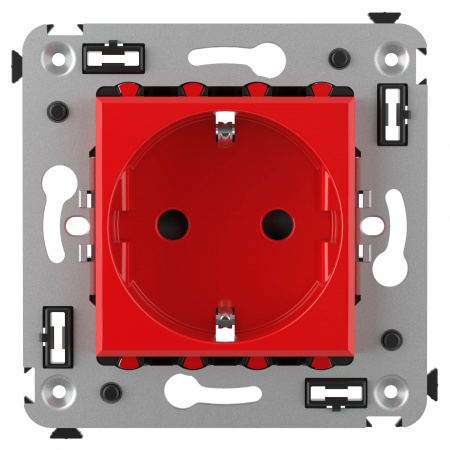 DKC Avanti Красный квадрат Розетка 2P+E со шторками