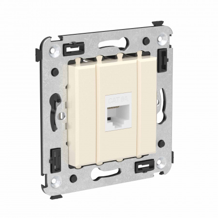 DKC Avanti Компьютерная розетка RJ-45 без шторки в стену, кат.6А одинарная, Ванильная дымка