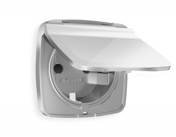 Лицевая панель OMEGA (Серебро глянец) для электрической розетки с заземлением со шторками и крышкой IP44 OP4080