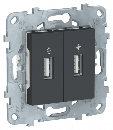 SE Unica New Антрацит Розетка USB двойная