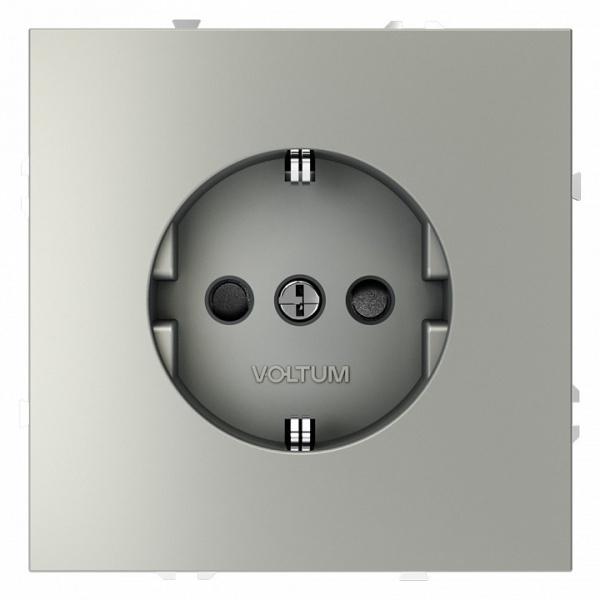 Розетка встраиваемая VOLTUM S70 с заземлением и защитными шторками, 16А, (сталь)