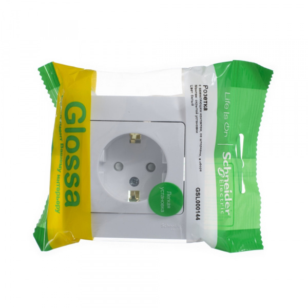 SE Glossa Бел Розетка с/з со шторками (в сборе с рамкой)