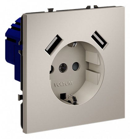 Розетка встраиваемая VOLTUM S70 с заземлением и защитными шторками, 16А, с USB, A+A, (кашемир)