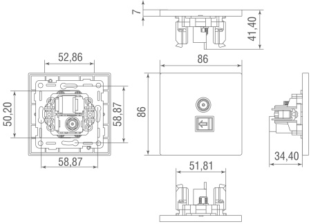 Donel Комбинированая розетка TV + RJ45 (двойная) cat.6/ClassE, белый, серия N96, DT306WH