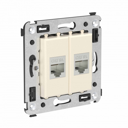 DKC Avanti Компьютерная розетка RJ-45 без шторки в стену, кат.6А двойная экранированная, Ванильная дымка