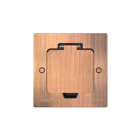 Systeme Electric MultiDesk Медь Лючок с розеткой 2К+З, 16А/250В, IP44 с монтажной коробкой для стены, фальшпола, стола , тип MDK21