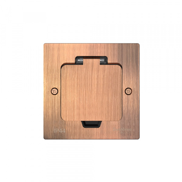 Systeme Electric MultiDesk Медь Лючок с розеткой 2К+З, 16А/250В, IP44 с монтажной коробкой для стены, фальшпола, стола , тип MDK21 Systeme Electric MultiDesk Медь Лючок с розеткой 2К+З, 16А/250В, IP44 с монтажной коробкой для стены, фальшпола, стола , тип MDK21