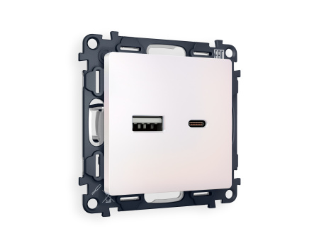 Комплект механизма розетки ALFA MA211010 Жемчуг 2USB A+C 20W быстрая зарядка QUANT