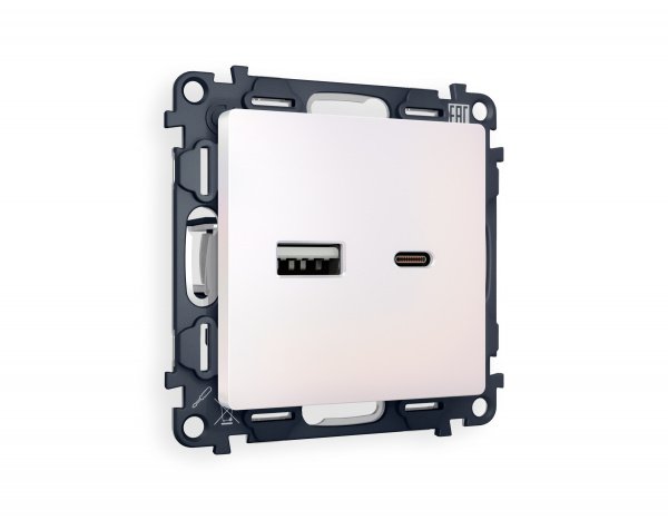 Комплект механизма розетки ALFA MA211010 Жемчуг 2USB A+C 20W быстрая зарядка QUANT