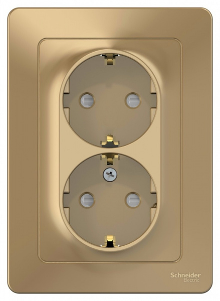 SE Blanca внутр Титан Розетка 2-ая с/з со шторками, 16А, 250В