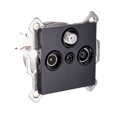 Розетка тройная TV (мама) + TV (папа) + спутниковая SAT, черный Kollinger REA-036BK для Aspekt, Eleganz, Reflex