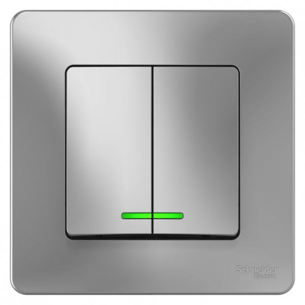 SE Blanca внутр Алюминий Выключатель 2-клавишный с подсветкой, 10А, 250B