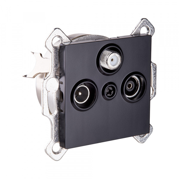 Розетка тройная TV (мама) + TV (папа) + спутниковая SAT, черный Kollinger REA-036BK для Aspekt, Eleganz, Reflex