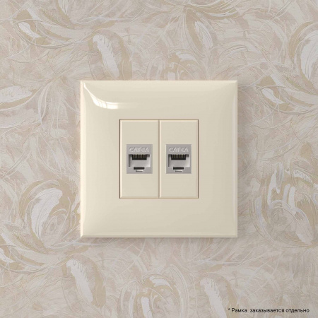 DKC Avanti Компьютерная розетка RJ-45 без шторки в стену, кат.6А двойная экранированная, Ванильная дымка