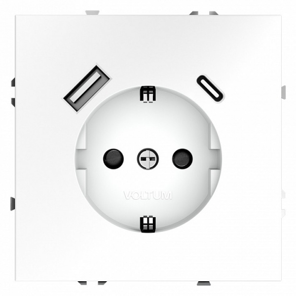 Розетка встраиваемая VOLTUM S70 с заземлением и защитными шторками, 16А, с USB, A+С, (белый матовый) Розетка встраиваемая VOLTUM S70 с заземлением и защитными шторками, 16А, с USB, A+С, (белый матовый)