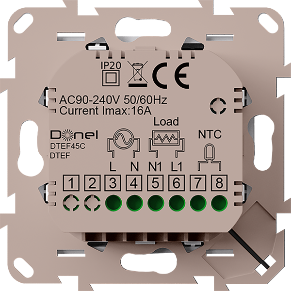 Donel Термостат с датчиком пола и воздуха, 16 A, 45*45 мм., стекло кашемир, серия DTEF