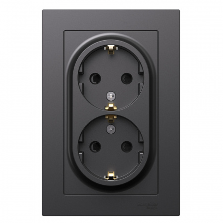 Systeme Electric AtlasDesign Базальт Розетка двойная с/з со шторками, 16А, в сборе
