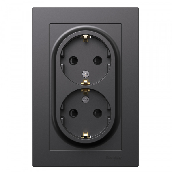 Systeme Electric AtlasDesign Базальт Розетка двойная с/з со шторками, 16А, в сборе