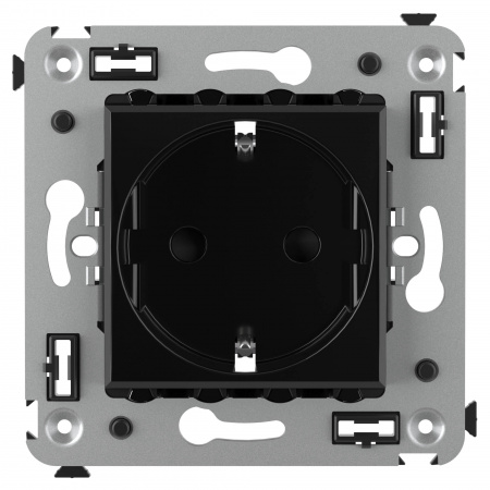 DKC Avanti Черный квадрат Розетка 2P+E со шторками