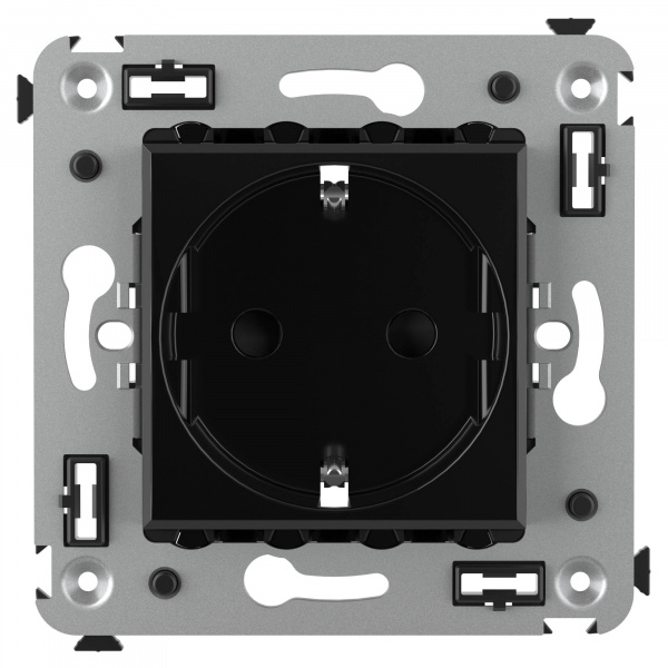 DKC Avanti Черный квадрат Розетка 2P+E со шторками