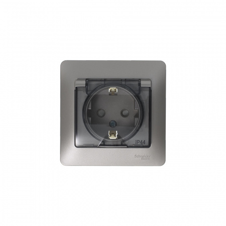 SE Glossa Платина Розетка с/з со шторками с крышкой IP44 (в сборе)
