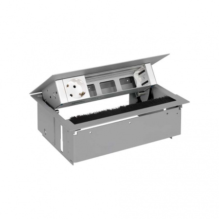 Simon 400 Алюминий Врезной розеточный блок с крышкой, ввод щетка, 1x2P+E, 3 пустых модуля