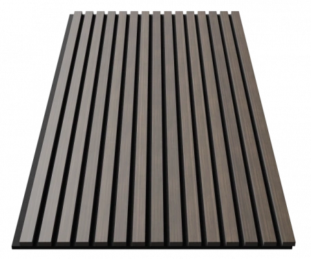 Акустическая панель, черный войлок, 1200х600х21мм, рейки МДФ, шпон дуб маррон коричневый Акустическая панель, черный войлок, 1200х600х21мм, рейки МДФ, шпон дуб маррон коричневый