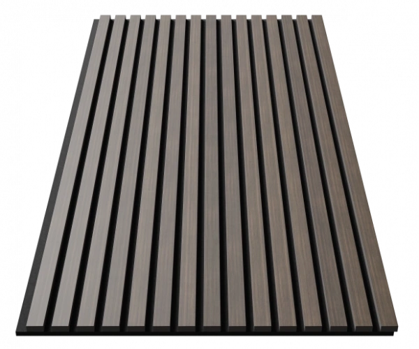 Акустическая панель, черный войлок, 1200х600х21мм, рейки МДФ, шпон дуб маррон коричневый Акустическая панель, черный войлок, 1200х600х21мм, рейки МДФ, шпон дуб маррон коричневый