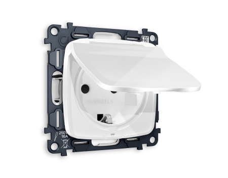 Комплект механизма электрической розетки OMEGA MO108010 Белый глянец с заземлением с шторками и защитной крышкой 2P+E 16A-250V IP44 QUANT