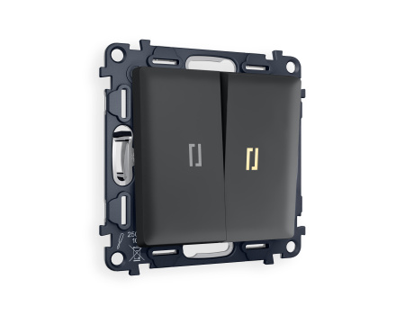 Комплект механизма 2-клавишного выключателя с подсветкой 3200K ALFA MA904010 Графит мягкое касание QUANT