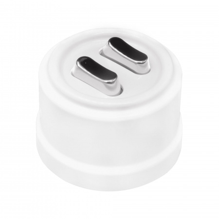 BIRONI Лизетта Пластик Белый Выключатель проходной 2-кл (клавишный), ручка Серебро