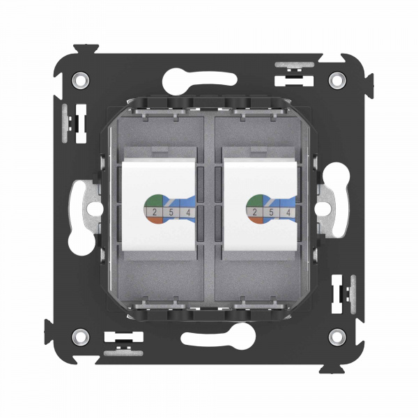 DKC Avanti Телефонная розетка RJ-12 без шторки в стену двойная, Закаленная сталь