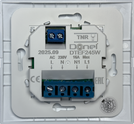 Donel Термостат с выносным датчиком пола 16 A, 45*45 мм., белый матовый, серия DTEF