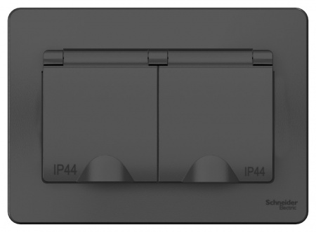 SE Blanca внутр Антрацит Розетка 2-ая с/з IP44 со шторками, 16А, 250В