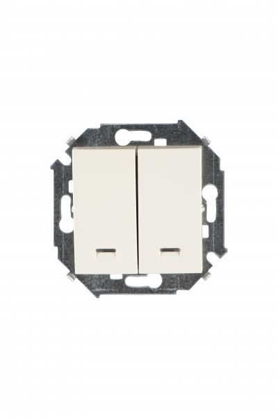 Simon 15 Бежевый Выключатель 2-клавишный с подсветкой, 16А, 250В, винт.зажим