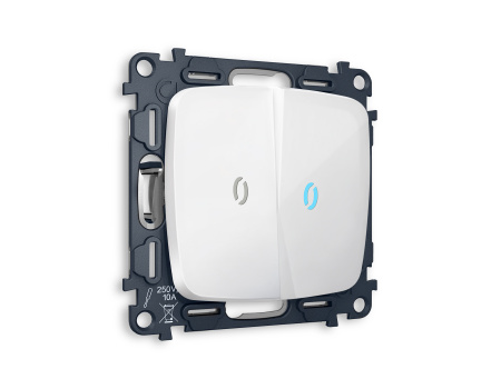 Комплект механизма 2-клавишного проходного выключателя с подсветкой 10000K OMEGA MO104040 Белый глянец QUANT