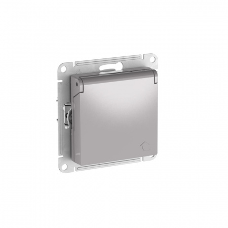 Systeme Electric AtlasDesign Алюминий Розетка с заземл. со шторк. с крышкой, 16А,IP20, мех., быстрозажим. клем.