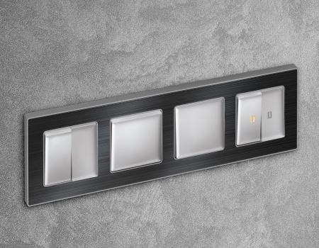 Лицевая панель ALFA (Серебро глянец) для 2-клавишных выключателей QUANT AP4030