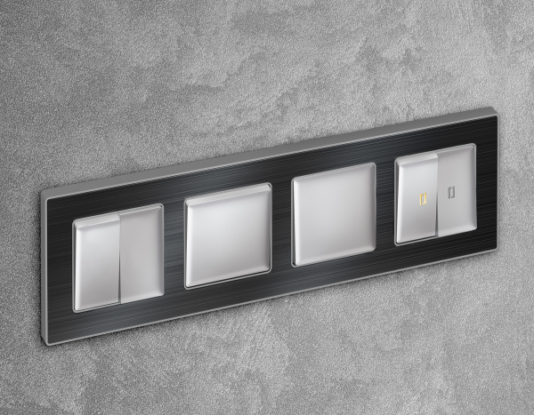 Лицевая панель ALFA (Серебро глянец) для 2-клавишных выключателей QUANT AP4030