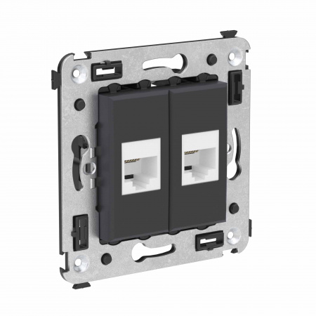 DKC Avanti Телефонная розетка RJ-12 без шторки в стену двойная, Черный матовый