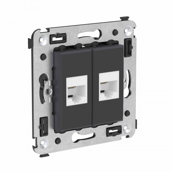 DKC Avanti Телефонная розетка RJ-12 без шторки в стену двойная, Черный матовый