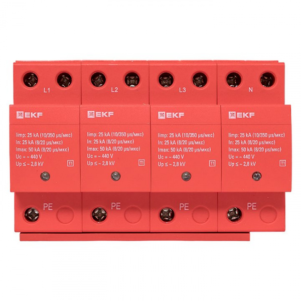 Устройство защиты от импульсных перенапряжений Класс 1 Iimp 25kA (10/350μs) 4P EKF