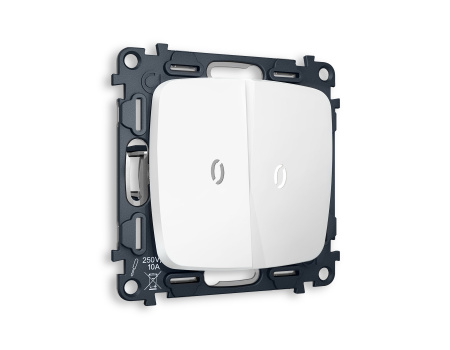 Комплект механизма 2-клавишного проходного выключателя с подсветкой 5600K OMEGA MO124035 Белый матовый QUANT