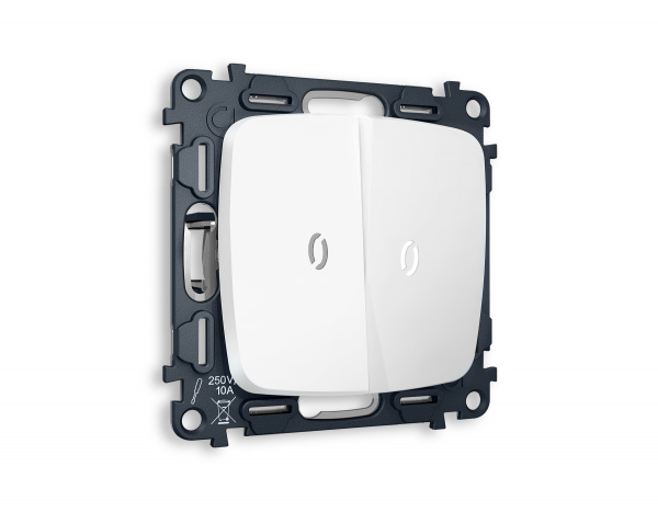 Комплект механизма 2-клавишного проходного выключателя с подсветкой 5600K OMEGA MO124035 Белый матовый QUANT