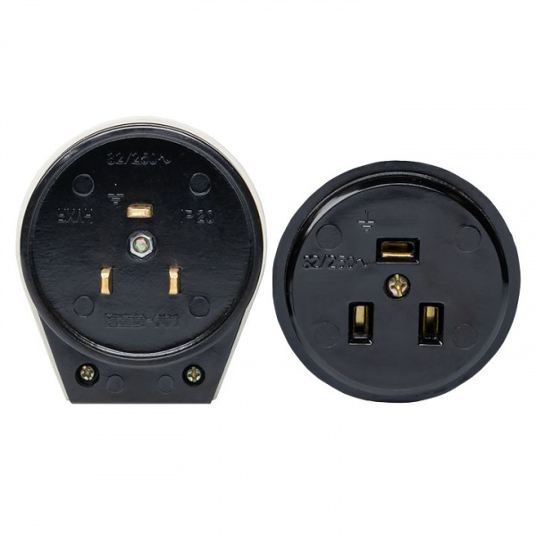 EKF PROxima Разъем РШ-ВШ 32А 250В 2P+PE (ОУ) карболитовый черный