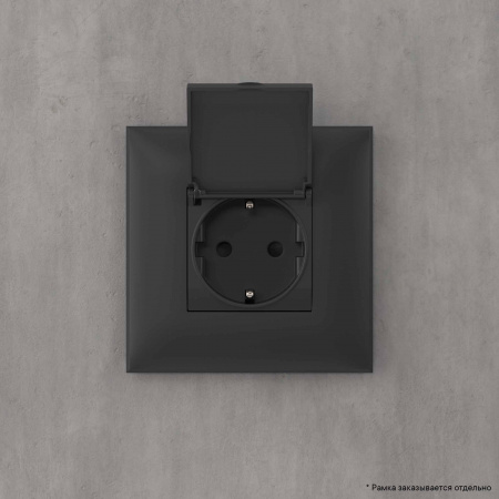 DKC Avanti Черный матовый Розетка с крышкой 2P+E со шторками