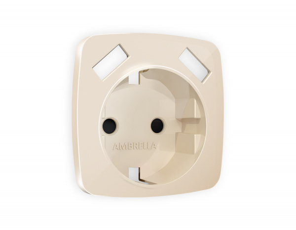 Лицевая панель OMEGA (Бежевый глянец) для электрической розетки с заземлением со шторками 2USB A+A QUANT OP3090